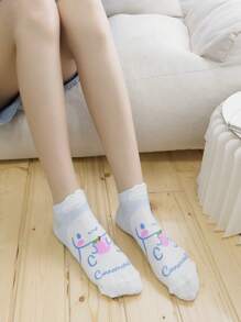 Sanrio 5 Pairs Teenage Girls' Blue Cinnamoroll Cartoon Cute Pattern Breathable Short Socks, Suitable For Spring/Summer