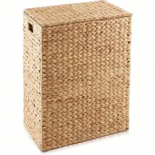 Natural Woven Water Hyacinth Large Laundry Hamper - With Lid, Removable Liner Bag, For Clothes And Towels Sorting