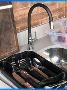 Plastic Kitchen Cutlery Organizer For Fork Knife Spoon - Negro - Ver 4