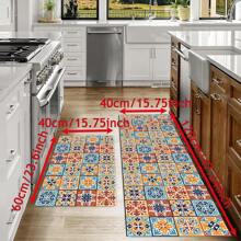 1pc Vintage Geometric Pattern Non-Slip Silica Gel Kitchen Carpet, 3D Printed Rectangular, Suitable For Living Room, Bedroom, Hallway, Bathroom, Laundry Room - Polyester Rug, For Indoor And Outdoor Home Decor - FUCFD128 - View 4