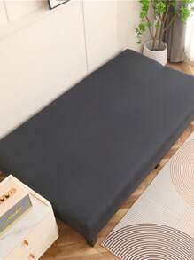 1pc Solid Color Armless Sofa Bed Cover, Printed Knitting Sofa Slipcover, Minimalist Modern Design - Dark Grey - View 4