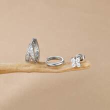 3 pièces Ensemble de boucles d'oreilles créoles en acier inoxydable pour femmes, plaqué or 18 carats, boucles d'oreilles rondes Huggie avec zirconium en forme d'étoile, bijoux de mariage