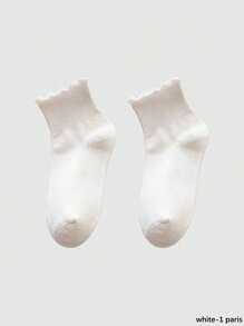 1/3/6 Pairs Women Ruffle Trim Socks, Thin Solid Color Mid-Calf Socks, Breathable Moisture-Wicking, Spring/Summer