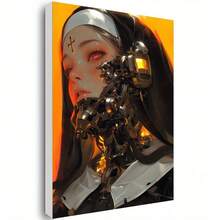 Cyberpunk Nun Wrapped Canvas Printing Poster-1 Pc Wooden Framed Canvas Painting -  Thickness 2.25cm/0.9inch,Valentine's Day Decorations At Home,Valentine's Day,New Year,Home Gift Decoration, Room Decoration Aesthetic, Wall Decoration Art, Perfect Gift, Autumn And Winter Wall Decoration, Living Room Decoration, Bedroom Decoration, Kitchen Decoration, Entry Decoration, Bathroom Decoration, Direct Wall Painting, High Quality Wall Painting Poster ,Easter  Easter Decorations For Women