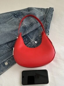 极简主义鳄鱼压纹法棍包纯色单肩包女士百搭腋下包 - 紅色 - 查看 3
