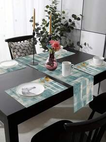 1/4/7 Placemat Table Runner, Turquoise Tablecloth, Teal, Yellow And Grey Tablecloth, Dresser Scarf, Abstract Art Table Tablecloth, Washable Rectangular Table Set Decoration, Suitable For Dining Room, Table Decoration, Wedding, Party Gathering, Daily Holiday Kitchen Banquet Table Decoration - Multicolor - View 9