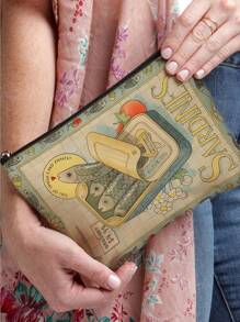 Vintage Sardine Can Design Canvas Makeup Bag - Humorous Travel Cosmetic Organizer Bag With Olive Oil Label Art, Unisex Multi-Function Storage Pouch, Portable Snack And Coin Purse, Creative Gift, Wallet Makeup Bag, Toiletry Bag, Travel Bag, Purses For Women, Cruise Essentials, Bathroom Storage, Travel Essentials Women - Multicolor - View 4