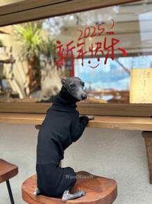 Italian Greyhound & Whippet 4-Leg Fleece Jumpsuit, Soft & Comfortable Multi-Color Hoodies Suitable For Medium & Large Dogs, Elastic Solid Color Outdoor & Indoor Apparel - Black - View 2