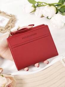 勃艮第包 Charry Red 包 酒红色包，时尚勃艮第钱包，女士短钱包，2 折设计，多卡夹，银行卡收纳袋，信用卡收纳袋，零钱袋，拉链开合，照片窗口，优质皮革，适合女朋友、母亲、老师、情人节、日常使用、旅行必需品、办公室、购物、女士必备钱包和卡夹的理想旅行包和礼品包 - 酒紅色 - 查看 10