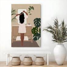 1Pc Framed Wall Art Woman Look At Mirror Canvas Poster Paintings Ideal Gift For Living Room Bedroom Corridor Wall Decor Room Decoration Ready To Hang - 藍色 - 查看 4