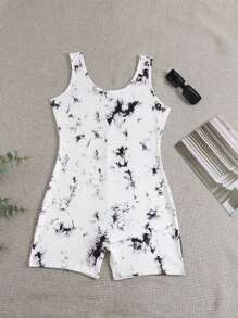 1pc White Ink Splash Print Casual Form-Fitting Jumpsuit - White - View 2