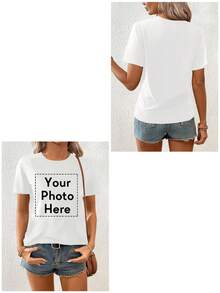 Camiseta de manga corta personalizada para mujer, diseño personalizado, sube tus fotos/logotipo/póster/foto familiar/foto de equipo, camiseta de primavera/verano para mujer, regalo de San Valentín, regalo para ella, regalo de aniversario, festival de música, boda/fiesta, camiseta cultural, regalo navideño, personalización de uniformes de equipo, top de verano, ropa de equipo para recaudación de fondos benéficos, ornamental, única, personalizada, regalos ideales para ella, familia, amigos, chicas rosas, para vacaciones, aniversarios, otoño chic, estilo utilitario chic, nuevo estilo de otoño para mujer, estampado gráfico, ropa casual de primavera/verano