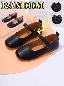 1 Pair Girls' Black Flat Shoes, Pu Hook And Loop Adjustable Size Design Round Toe TPR Non-Slip Lightweight Comfortable Solid Color Fashion Ballet Flats, Suitable For 5-14 Years Old Elementary & Middle School Students, All Season School, Formal Occasions, Performances - Black - View 5