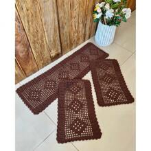 Rectangular Kitchen Rug And Runner Kit 3 Pieces Rhombus - Rust Brown - View 2