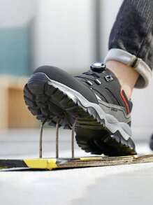 1 paire de chaussures de sécurité pour hommes avec embout en acier, chaussures de travail pour femmes, chaussures de sécurité pour hommes avec embout en acier, chaussures de sécurité pour femmes, chaussures de travail pour hommes avec semelle coussinée anti-perforation et anti-écrasement, respirantes, pour l'été, avec tige en maille premium, chaussures de sécurité noires pour la construction, la randonnée, le travail extérieur, confortables, cadeau parfait, semelle en EVA légère, bottes de travail
