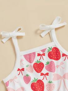 Toddler Baby Girl Summer Clothes Floral Romper Tie-Up Strap Halter Jumpsuit Infant Summer Sling Playsuit 6M-3T - 紅白色 - 查看 5