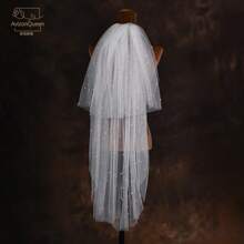 1 pieza Velo nupcial de doble capa con perlas falsas completas / Estilo romántico y adorable para mujeres / Adecuado para ceremonias de boda, disfraces de novia, actuaciones en el escenario y días festivos