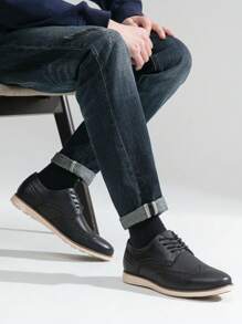 SHOESMALL Men's Dress Shoes Leather Casual Dress Shoes For Men Leather Business Oxford Shoes For Men - 黑色 - 查看 2