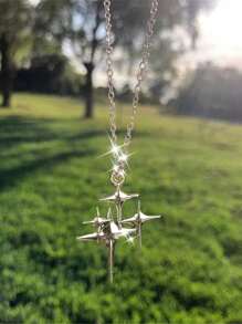 Star Pendant Necklace, Unisex Y2K Style Necklace - Silver - View 1