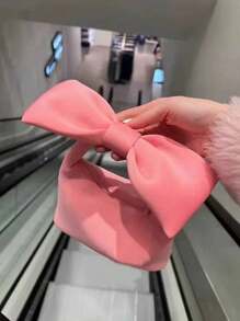 حقيبة يد مزينة بالفيونكة ، حقيبة معصم للبنات بتصميم قلب بلون الوردي والسحب، قماش قطني جميل، وصول جديد لعام 2025