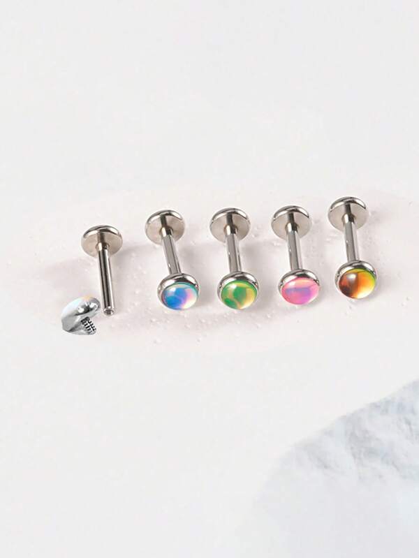 3pcs Iridescent Gradient 6mm - 8mm - 10mm Stainless Steel Lip/Nose/Cartilage Studs, Suitable For Daily Wear