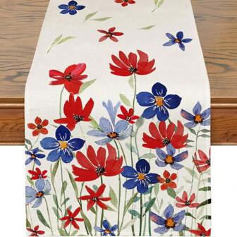 1pc Patriotic Table Runner, Memorial Day Decor Floral Table Runner 4th Of July Decorations For Home Vintage Patriotic Table Runner Independence Day Home Party Table Decorations
