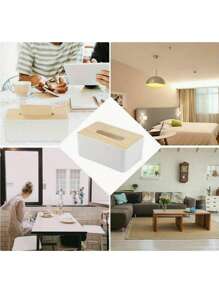 1 件木质盖桌面纸巾盒架 - 彩色 - 查看 4