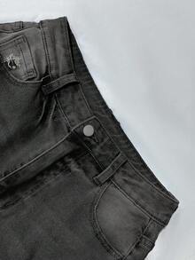 Calça jeans feminina retrô com lavagem especial para primavera/verão, calça jeans feminina slim fit, calça jeans para volta às aulas. - Cinza escuro - Ver 6