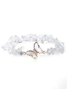 YAUKIA 1 pieza Pulsera de cristales curativos con mariposa, energía de amatista, citrino, aventurina verde, labradorita, brazalete con dije - Joyería de piedras preciosas hecha a mano para mujeres