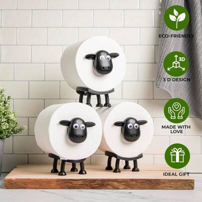 3 piezas portarrollos de papel higiénico con forma de oveja, Porta toallas de papel,divertido portarrollos de papel higiénico, independiente, con impresión 3D de oveja negra, divertido portarrollos de papel higiénico, para cocina, sala de estar y decoración de baño.