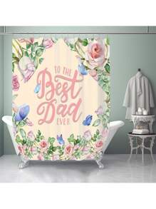 1pc/4pcs Father's Day Printed Multifunctional Decorative Bathroom Waterproof Shower Curtain With 12 Hooks, Bathroom Non-Slip Mat, U-Shaped Floor Mat And Round Toilet Seat Cover, Bathroom Set For All Scenarios Back To School