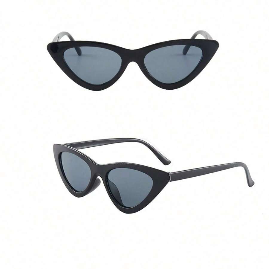 A Lady Black 时尚黑墨女士通用猫眼三角形时尚眼镜女士小框时尚眼镜圆脸长脸沙滩配饰女士眼镜墨镜 - 2pc黑色 - 查看 1