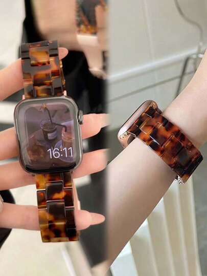 1pc Adjustable Band, Lightweight ABS & PC Resin Material, Tortoiseshell Brown Floral Pattern, Suitable For Apple Watch Ultra, Series 3/2/1, SE, Series 7/6/5/4/3/2/1, 38mm/40mm/41mm/42mm/44mm/45mm/46mm/49mm, Fashionable And Popular Among Young People, Unisex