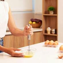 Stainless Steel Egg Whisk - Easy To Use Semi-Automatic Push-Down Zip Whisker - Rotary Hand Mixer For Beating Eggs, Frothing Milk, Blending, Mixing, Whipping Smoothies & Shakes - 2 Pack (12 &14 Inch)