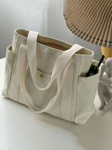 1pc Large Capacity Retro Canvas Tote Bag, Essential For Outdoor Travel, Camping And Storage - Multicolor - View 6