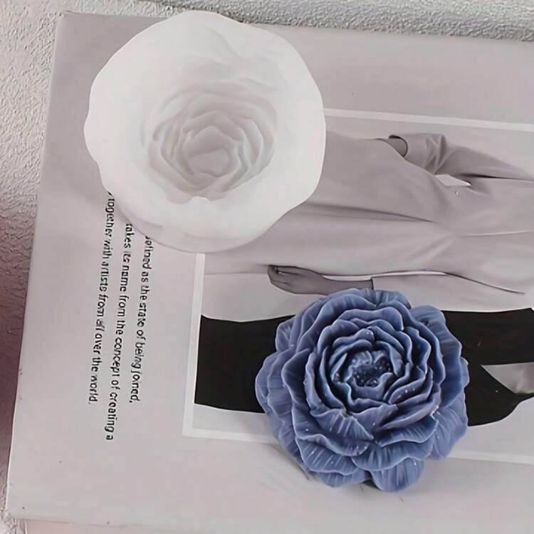 1 件牡丹花硅胶蜡烛模具，适用于蜡融化和芳香疗法 - 白色 - 查看 1