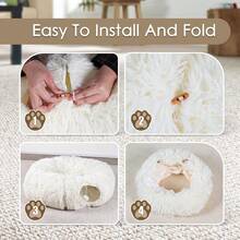 Peekaboo Cat Tunnel Bed With Washable Soft Mat - Cozy Furry Tube For Indoor Cats, Kittens, Puppies, And Rabbits - Grey