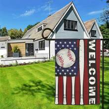 1pc Patriotic Baseball Welcome Garden Flag, 12x18 Inches, Double-Sided, Waterproof Polyester, Outdoor Decor For All Seasons, Multipurpose Yard Decor, No Electricity Required, Flagpole Not Included