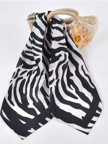 1pc Square Satin Paisley Print Women's Headscarf Scarf Bag Accessory - Black and White Zebra - View 2