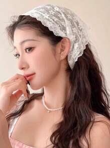 1 Stück Damen Blumen Spitze Saum Dreieckstuch Haarschmuck, süßer romantischer minimalistischer Stil, geeignet für täglich, Reise, Party, Fototragen als Stirnband, Turban Stirnband, Schweißband