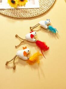 1pc New Mini Realistic Chicken Cat Lover And Cat Mom Love Toy, Sisal Rope & Feather With Bell, Sound Activated Interactive Cat Lover And Cat Mom Love Teaser Toy