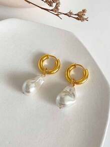 1 Pair Elegant Asymmetrical Baroque Faux Pearl Earrings, Fashion Alloy With Stainless Steel Post, Suitable For Daily Wear And Vacation, Ideal Mother's Day Gift - Fits All Seasons