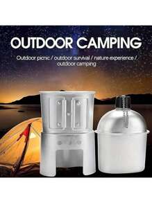 Aluminum Water Bottle Cup Stove Bag Set Portable Military Water Bottle With Cup Outdoor Camping Survival Nature Experience Hiking Backpacking Travel