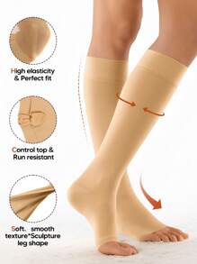 1 Pair Unisex Compression Socks Knee High No Toe Graduated Support Stockings Silicone Grip For Running Sports Yoga Travel - Khaki - View 4