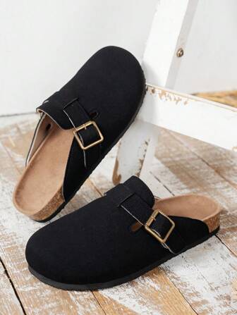 女士轻便、舒适、防滑、时尚、百搭一脚蹬平底凉鞋，配有可调节扣环，适合所有季节