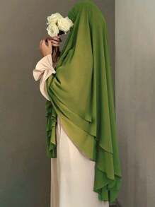 1 chiếc áo choàng dài ba lớp có mũ trùm đầu thanh lịch cho nữ Chador, Khimar, khăn choàng chống nắng thoáng khí, thích hợp mặc ngoài trời thường ngày trong mọi mùa - màu đặc - Xem 17