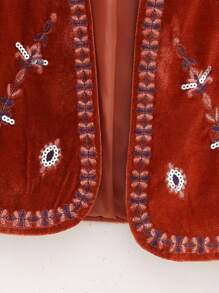 Womens Embroidered Vest Tops Classic Sleeveless Open Front Cardigan Velvet Vest Fall Outwear - Red - View 6