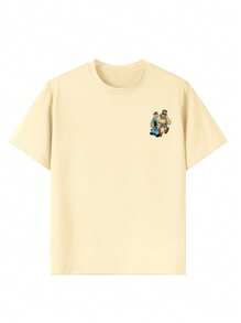 Popeye 1pc Boys Casual Printed Round Neck Short Sleeve T-Shirt, Summer Student Young Children Wear - An Eye-Catching T-Shirt That Brings Joy And Happiness To Every Child! - Apricot - View 4