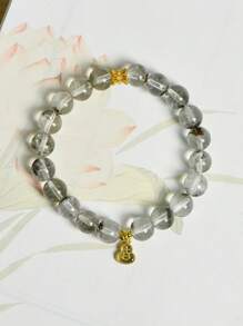 Natural Green Ghost 8mm Round Bead Single Wrap Bracelet, Handmade Custom, Natural Crystal Healing Stone - Green Ghost Bracelet - View 7