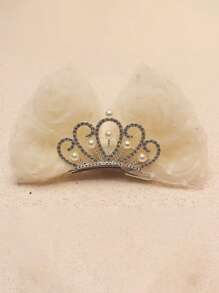 1个公主皇冠发夹生日顶部发夹头饰甜美可爱3D蝴蝶结发夹 - 網紗皇冠蝴蝶結頂夾 - 查看 9